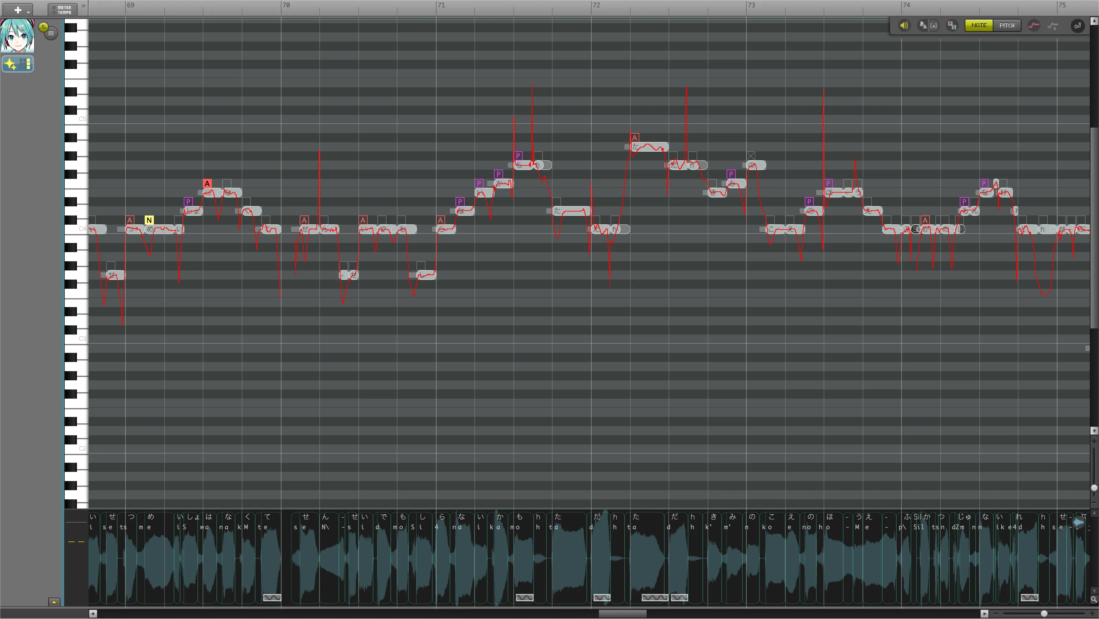 ボーカロイドの調声をしている様子①