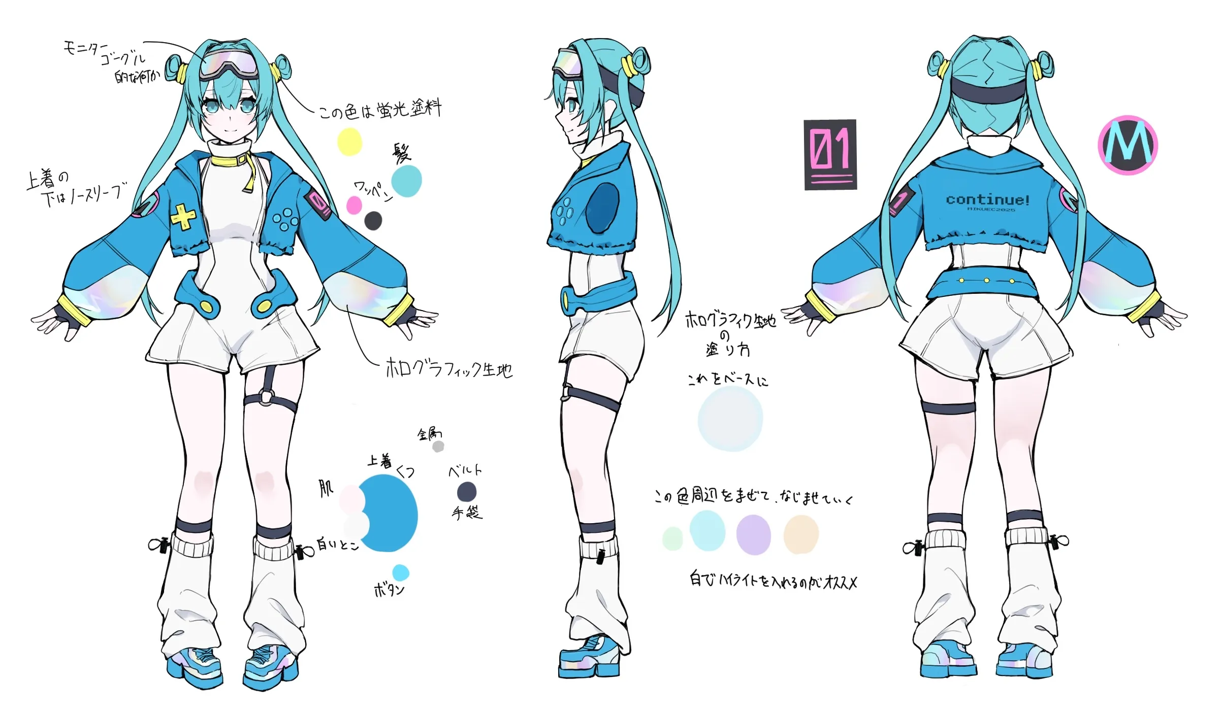 MIKUEC2025 の衣装案の三面図